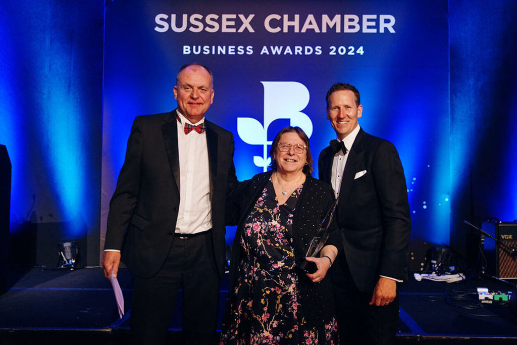 From left: Company director, Harry Sherrard, founder and owner Sherrards Employment Law Solicitors pictured with Focus SB's Assembly and Warehouse Manager, Val Chandler and celebrity host Brendan Cole