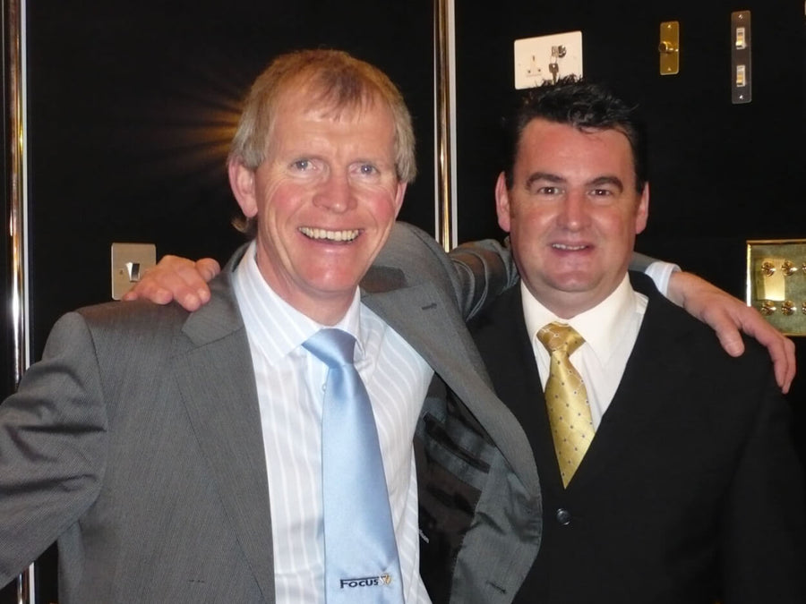 Former senior sales manager (40 years service) Barry Partridge (left) pictured with Paul Gennoe