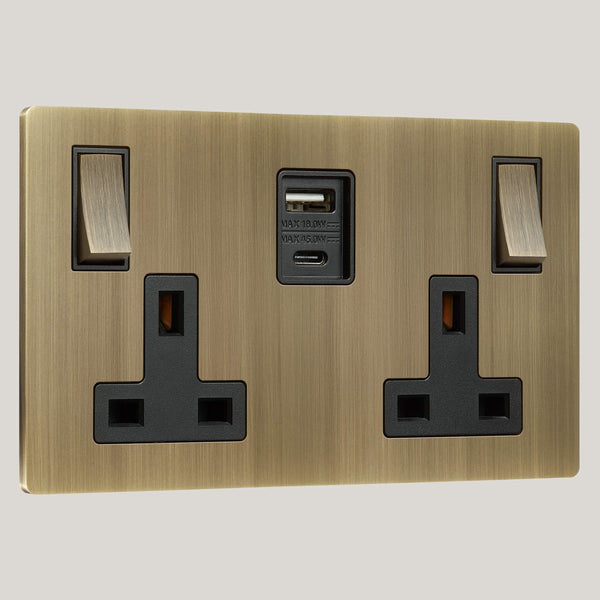 BLACK INSERTS/2G Black-45W/Lutron Signature Square 2G Black-45W/Aged Brass