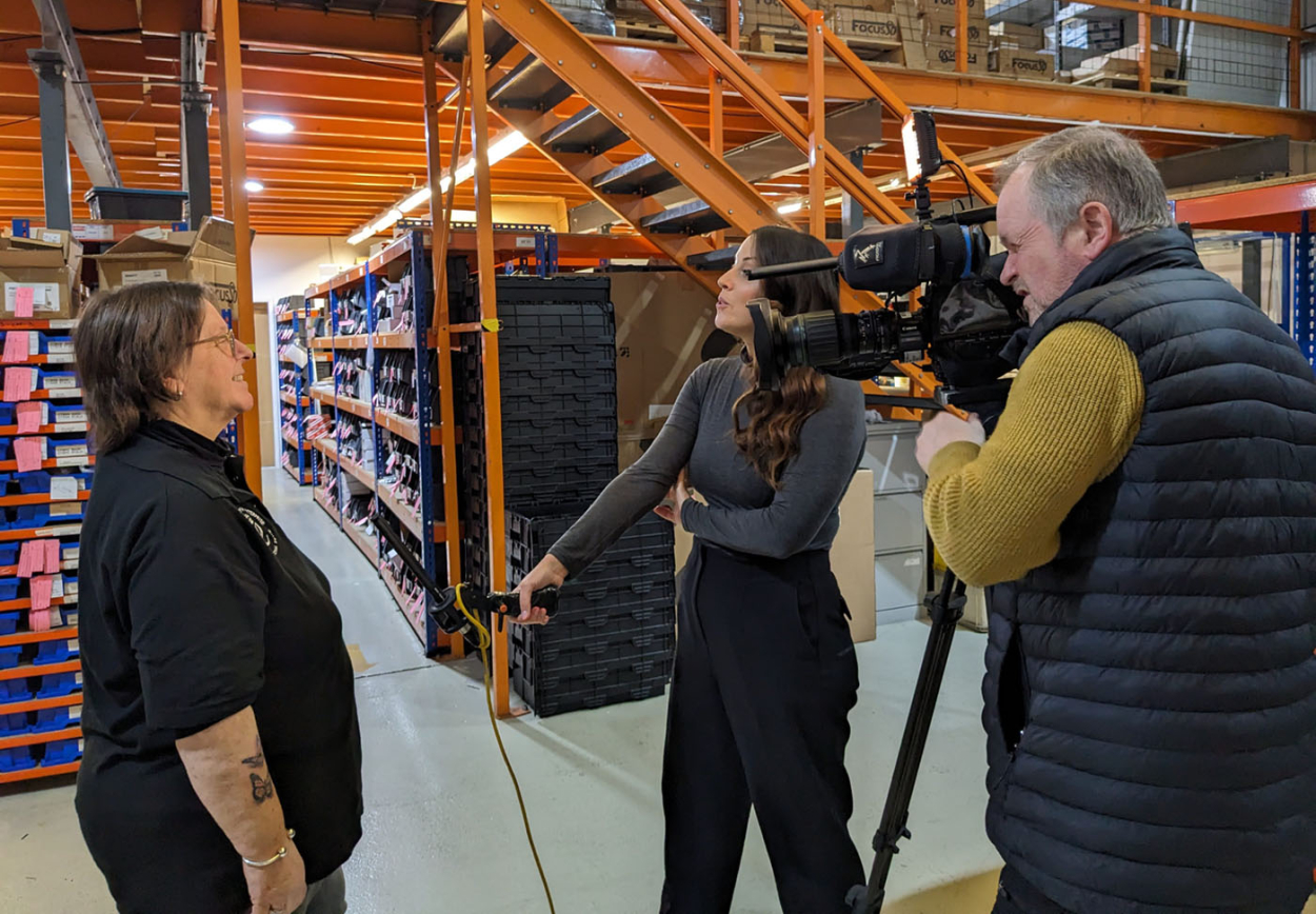 Val Chandler being interviewed by BBC News broadcast journalist Victoria Bourne for BBC South East Today