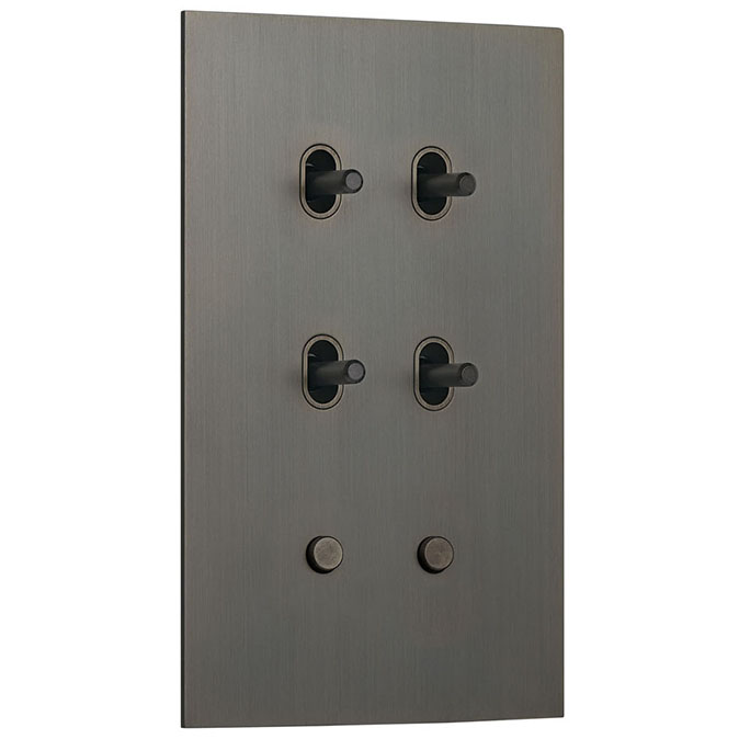 Bespoke 6G low-voltage vertical keypad with four toggles and two round push button switches Umber