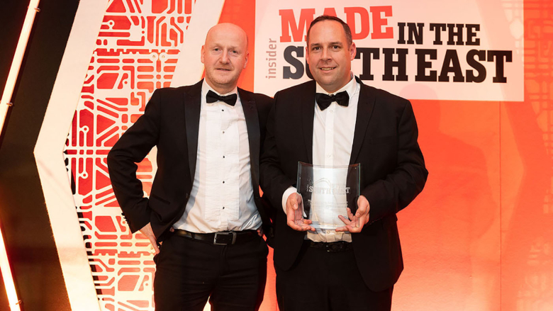 Derek Tierney, South East business development manager, Insider (left) presents Duncan Ray with the Manufacturing Apprenticeship/Training Scheme Award.