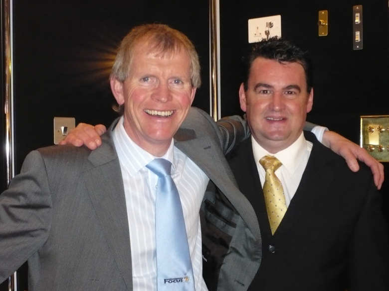 Former senior sales manager (40 years service) Barry Partridge (left) pictured with Paul Gennoe